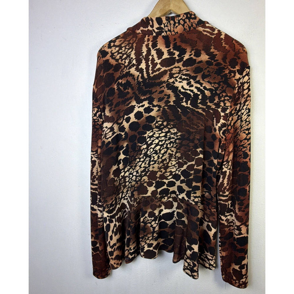 Chico's 3 Travelers Peplum Hem Jacket xl Brown Animal Print bohemian vintage - Picture 9 of 13